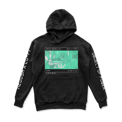 Object of Power nerdy gamer anime tabletop roleplaying Hoodie Medusa X Lo-Fi Hoodie Chest & Sleeve Prints / Black / S