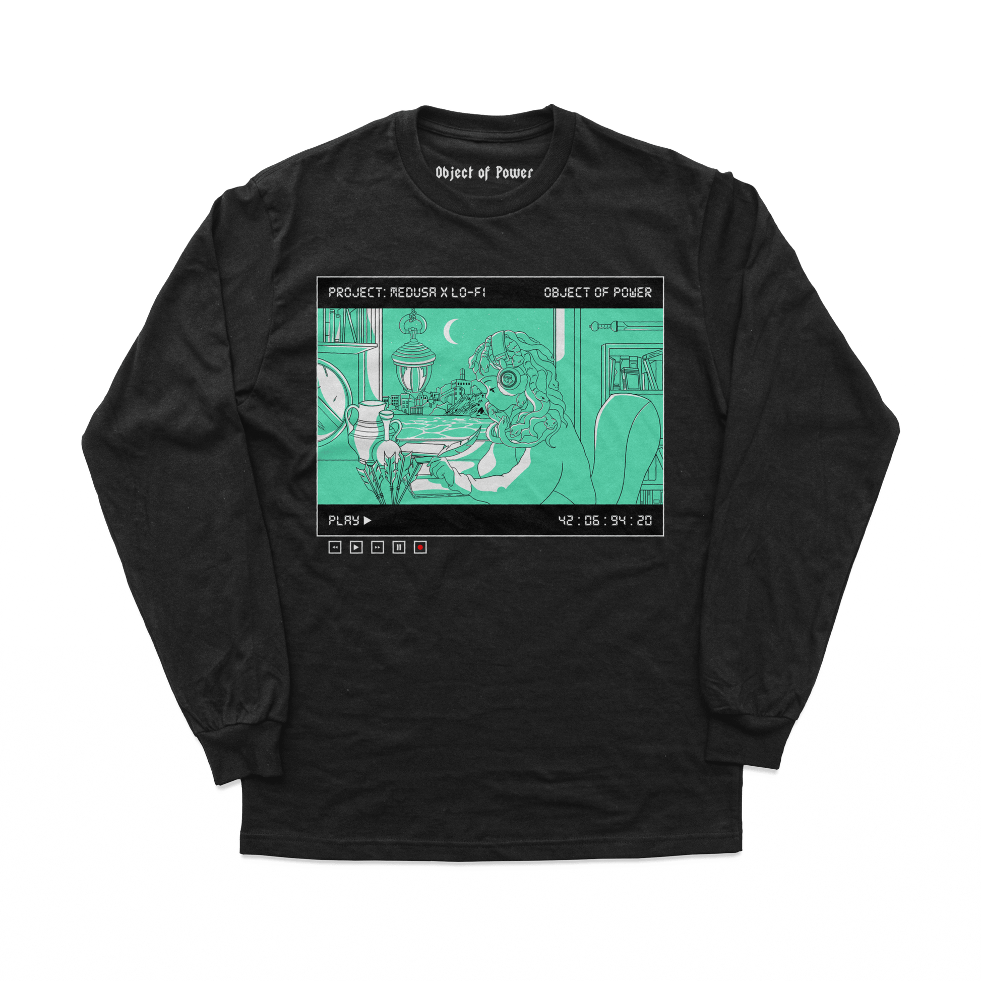 Object of Power nerdy gamer anime tabletop roleplaying Long Sleeve Tee Medusa X Lo-Fi Long Sleeve Tee Front Print / Black / XS