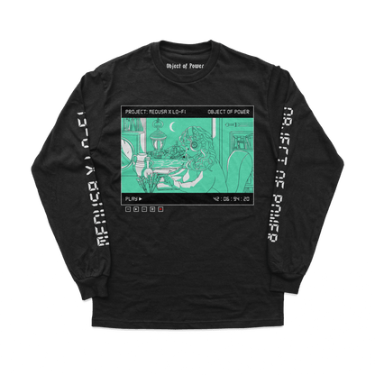 Object of Power nerdy gamer anime tabletop roleplaying Long Sleeve Tee Medusa X Lo-Fi Long Sleeve Tee Front & Sleeve Prints / Black / XS