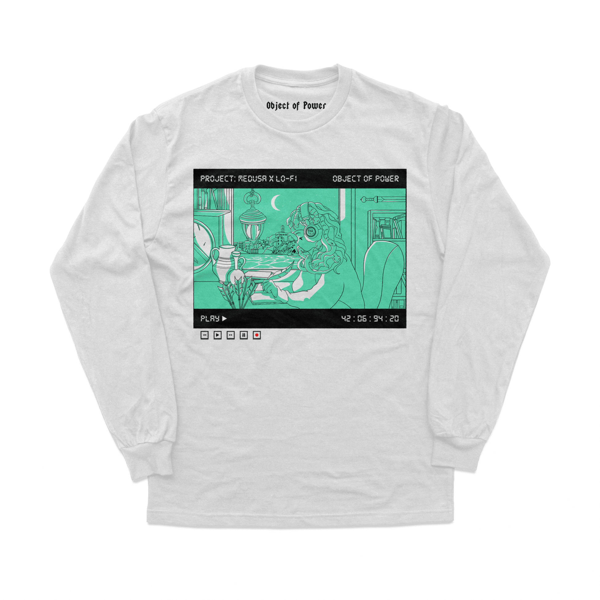 Object of Power nerdy gamer anime tabletop roleplaying Long Sleeve Tee Medusa X Lo-Fi Long Sleeve Tee Front Print / White / XS