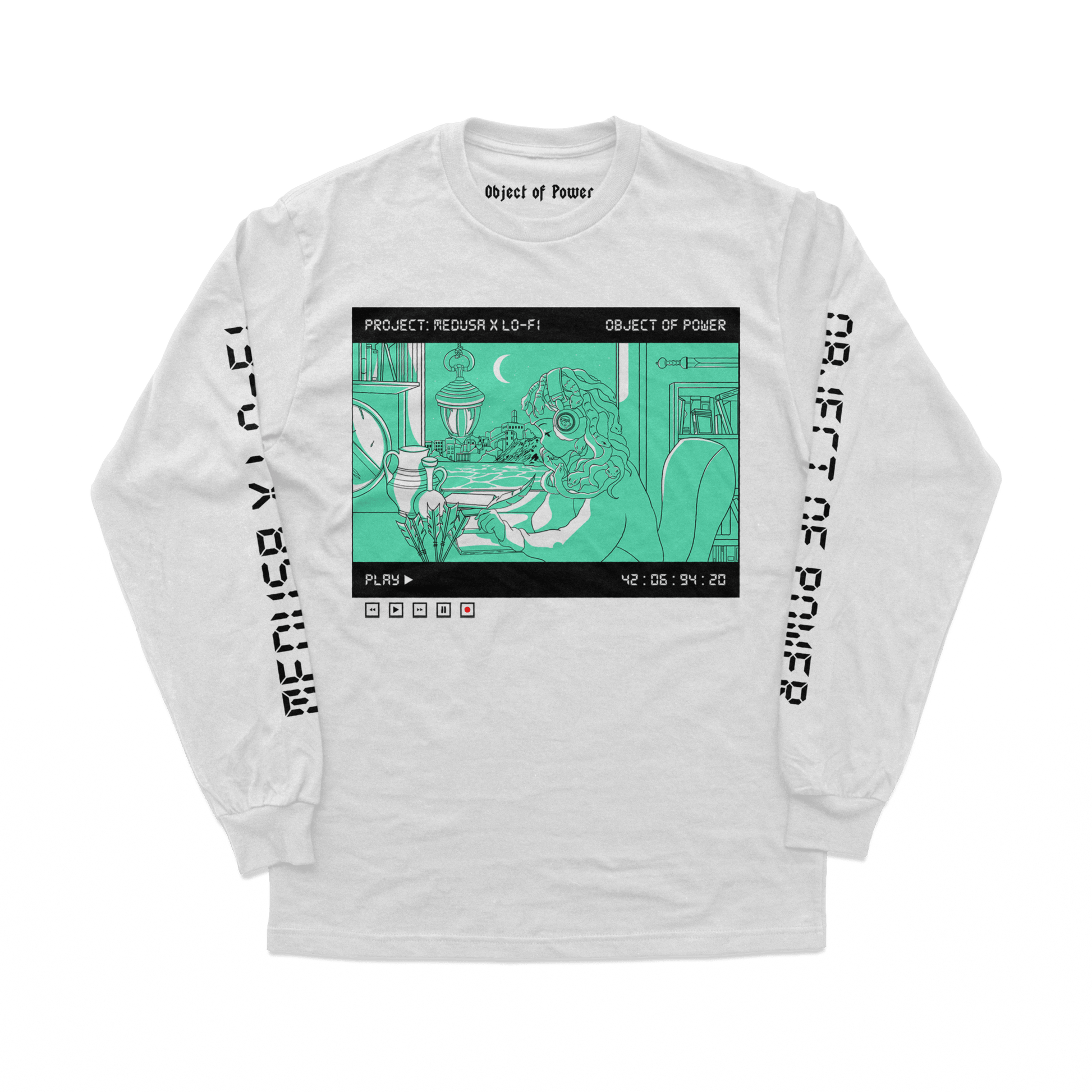 Object of Power nerdy gamer anime tabletop roleplaying Long Sleeve Tee Medusa X Lo-Fi Long Sleeve Tee Front & Sleeve Prints / White / XS