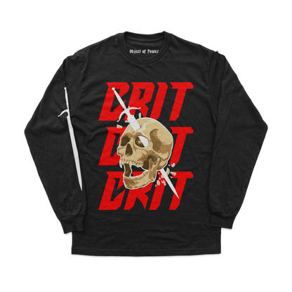 Object of Power nerdy gamer anime tabletop roleplaying Long Sleeve Tee Melee Critical Long Sleeve Tee Front & Sleeve Prints / Black / XS