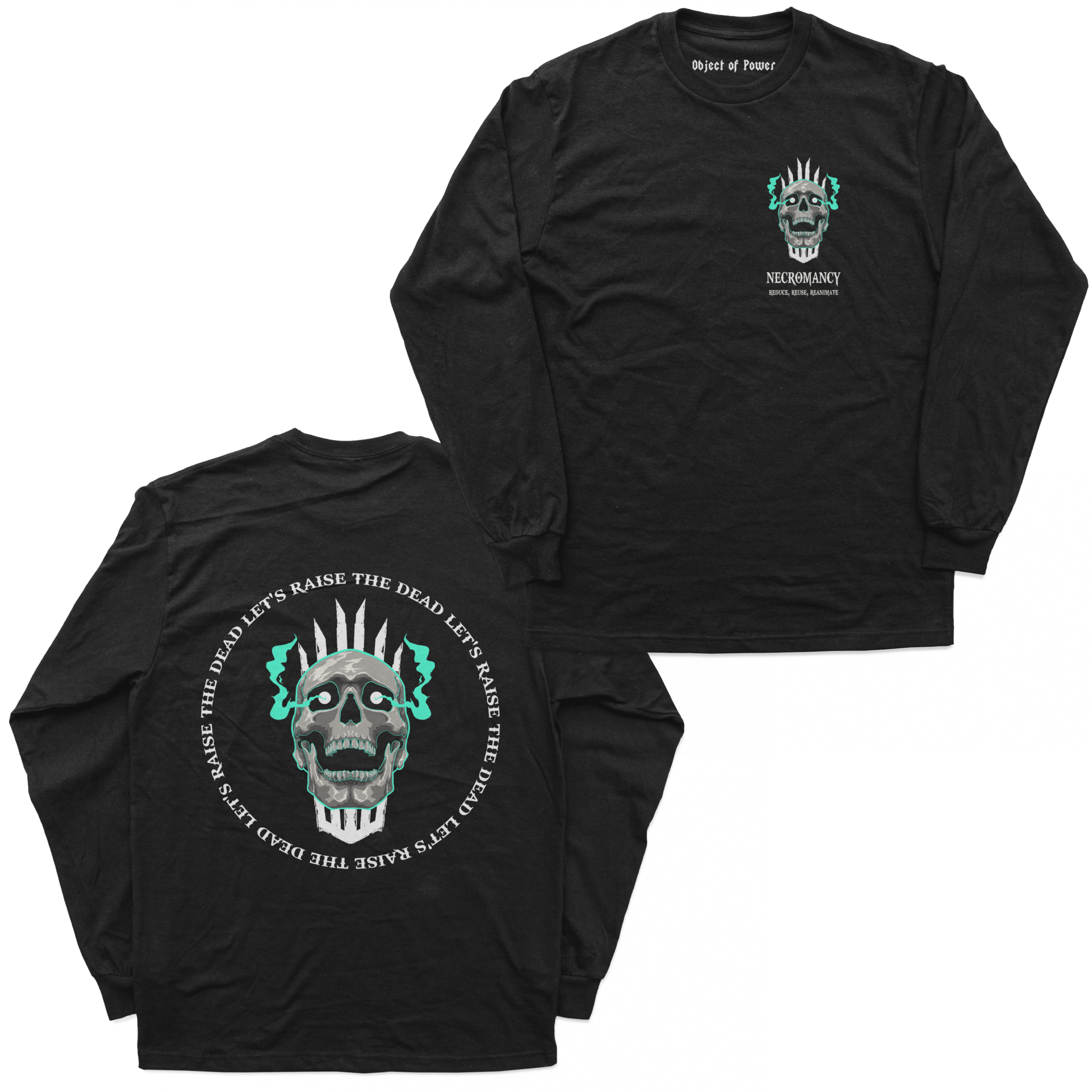 Object of Power nerdy gamer anime tabletop roleplaying Long Sleeve Tee Necromantic Environmentalism Long Sleeve Tee Chest & Back Prints / Black / XS
