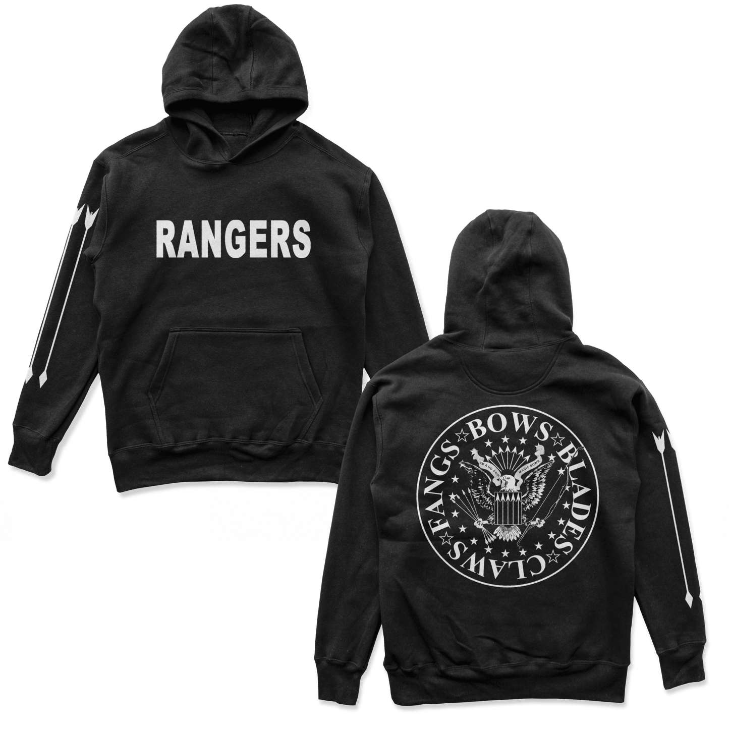 Object of Power nerdy gamer anime tabletop roleplaying Hoodie Rangers Rock Band Hoodie Chest, Back, & Sleeve Prints / Black / S