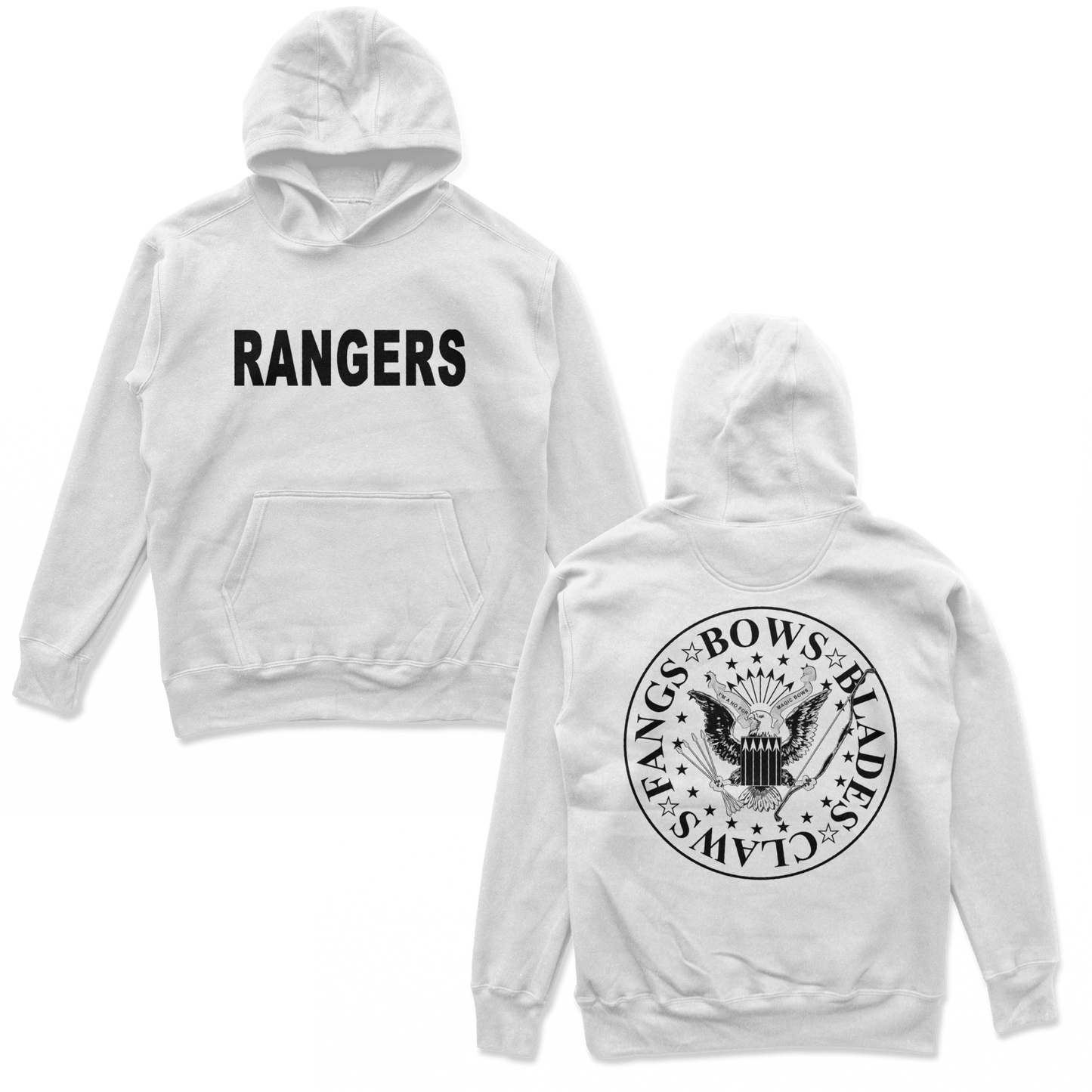 Object of Power nerdy gamer anime tabletop roleplaying Hoodie Rangers Rock Band Hoodie Chest & Back Prints / White / S