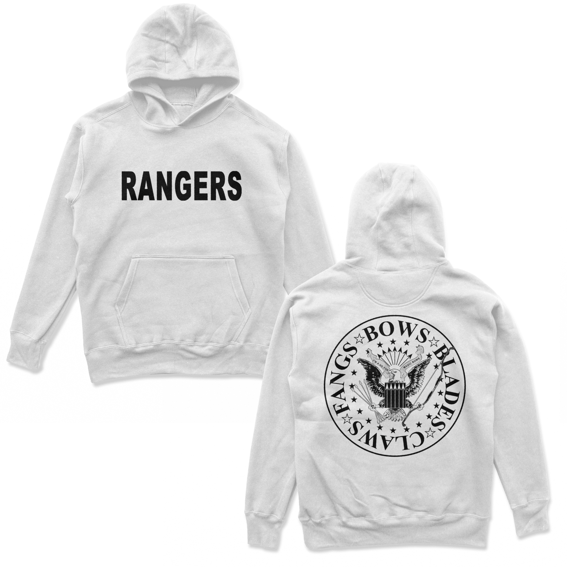 Object of Power nerdy gamer anime tabletop roleplaying Hoodie Rangers Rock Band Hoodie Chest & Back Prints / White / S