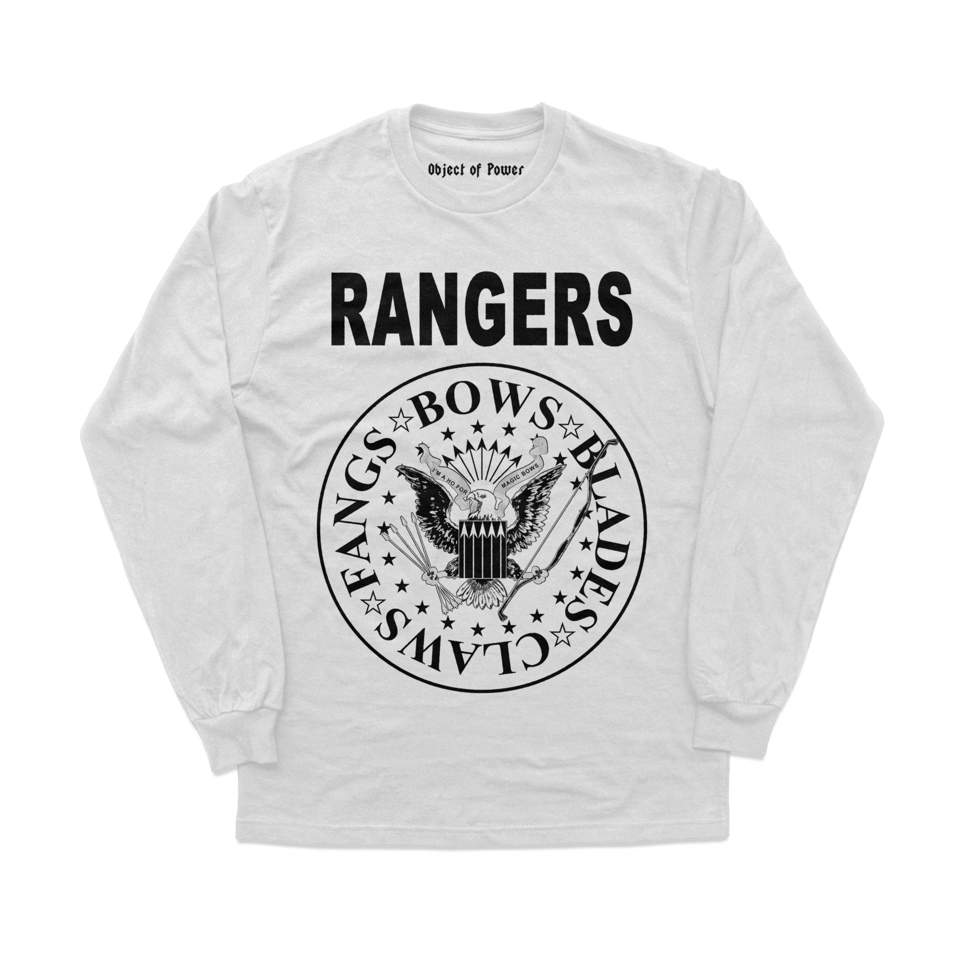 Object of Power nerdy gamer anime tabletop roleplaying Long Sleeve Tee Rangers Rock Band Long Sleeve Tee Front Print / White / XS