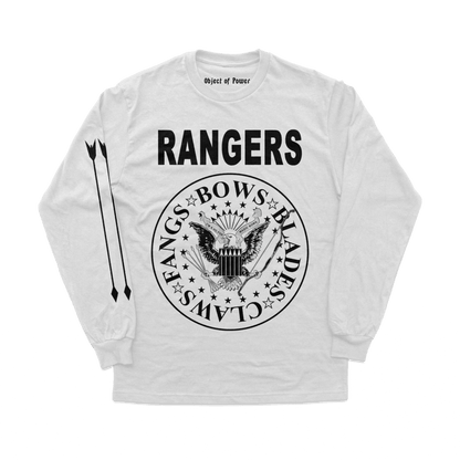 Object of Power nerdy gamer anime tabletop roleplaying Long Sleeve Tee Rangers Rock Band Long Sleeve Tee Front & Sleeve Prints / White / XS