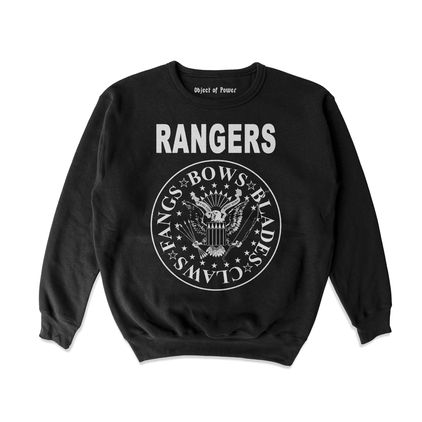 Object of Power nerdy gamer anime tabletop roleplaying Sweatshirt Rangers Rock Band Sweatshirt Front Print / Black / S