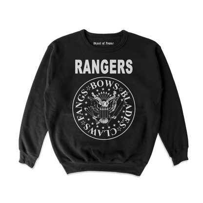 Object of Power nerdy gamer anime tabletop roleplaying Sweatshirt Rangers Rock Band Sweatshirt Front Print / Black / S