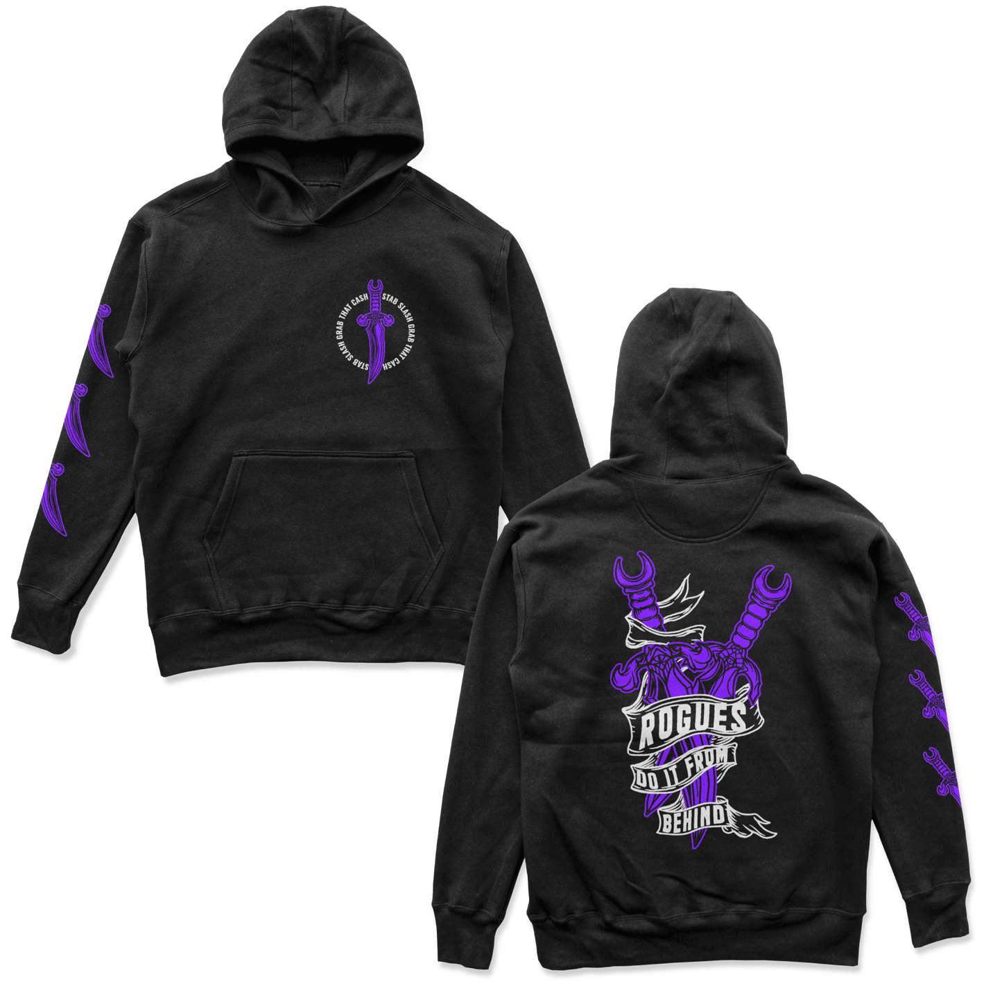 Object of Power nerdy gamer anime tabletop roleplaying Hoodie Rogue's Dagger Hoodie Chest, Back, & Sleeve Prints / Black / S