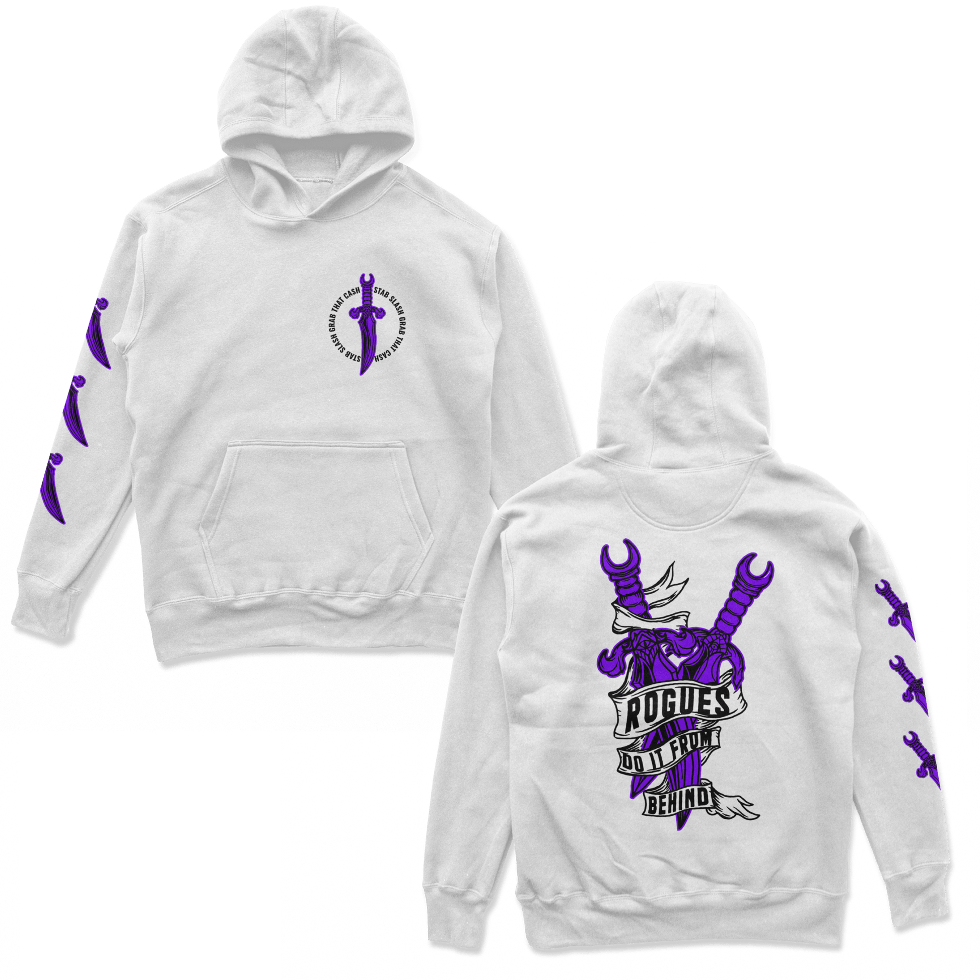 Object of Power nerdy gamer anime tabletop roleplaying Hoodie Rogue's Dagger Hoodie Chest, Back, & Sleeve Prints / White / S