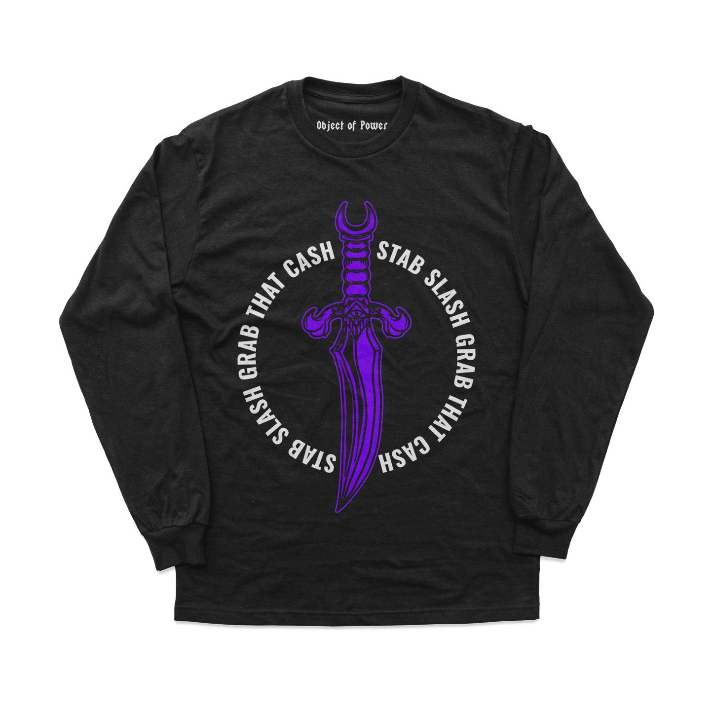 Object of Power nerdy gamer anime tabletop roleplaying Long Sleeve Tee Rogue's Dagger Long Sleeve Tee Front Print / Black / XS