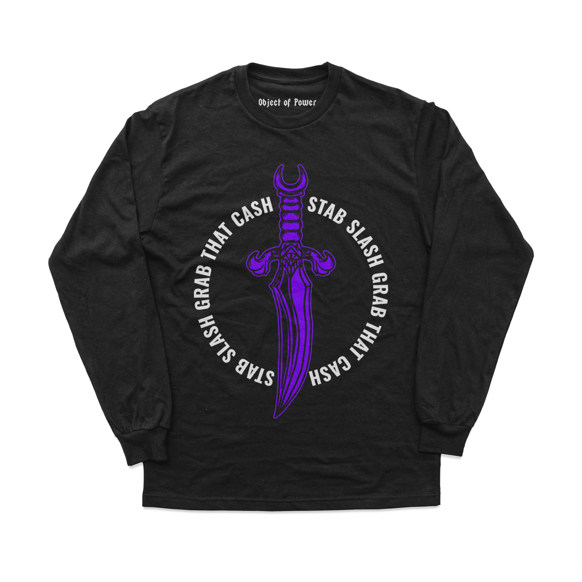 Object of Power nerdy gamer anime tabletop roleplaying Long Sleeve Tee Rogue's Dagger Long Sleeve Tee Front Print / Black / XS