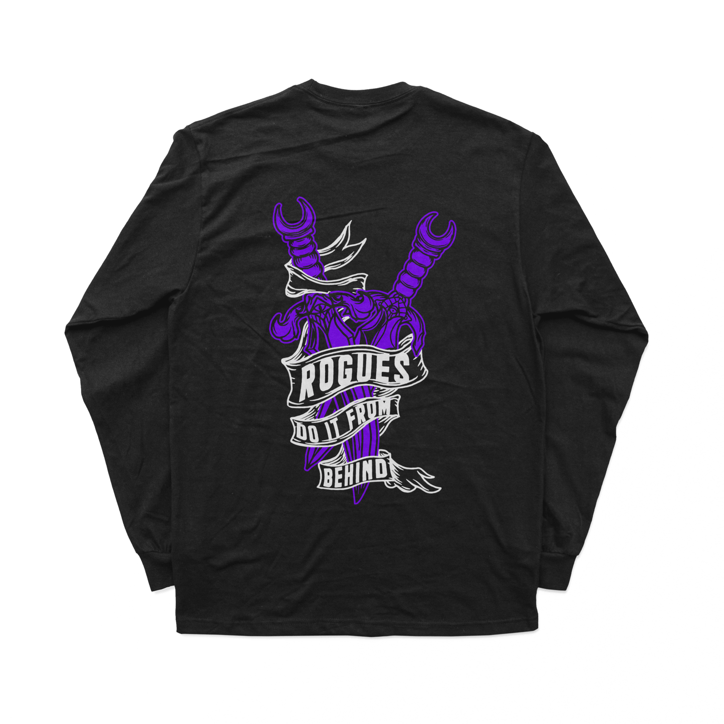 Object of Power nerdy gamer anime tabletop roleplaying Long Sleeve Tee Rogue's Dagger Long Sleeve Tee Chest & Back Prints / Black / XS