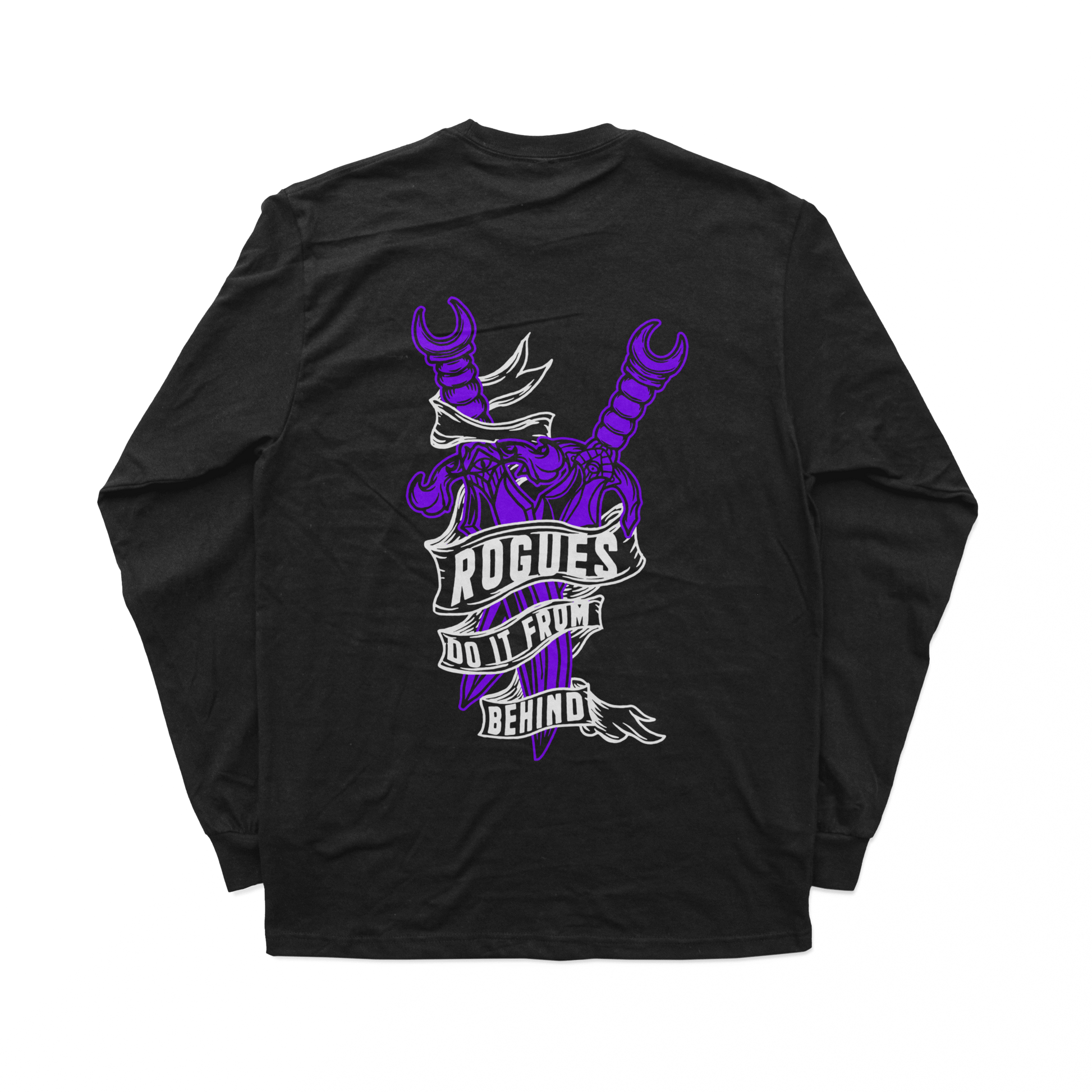 Object of Power nerdy gamer anime tabletop roleplaying Long Sleeve Tee Rogue's Dagger Long Sleeve Tee Chest & Back Prints / Black / XS