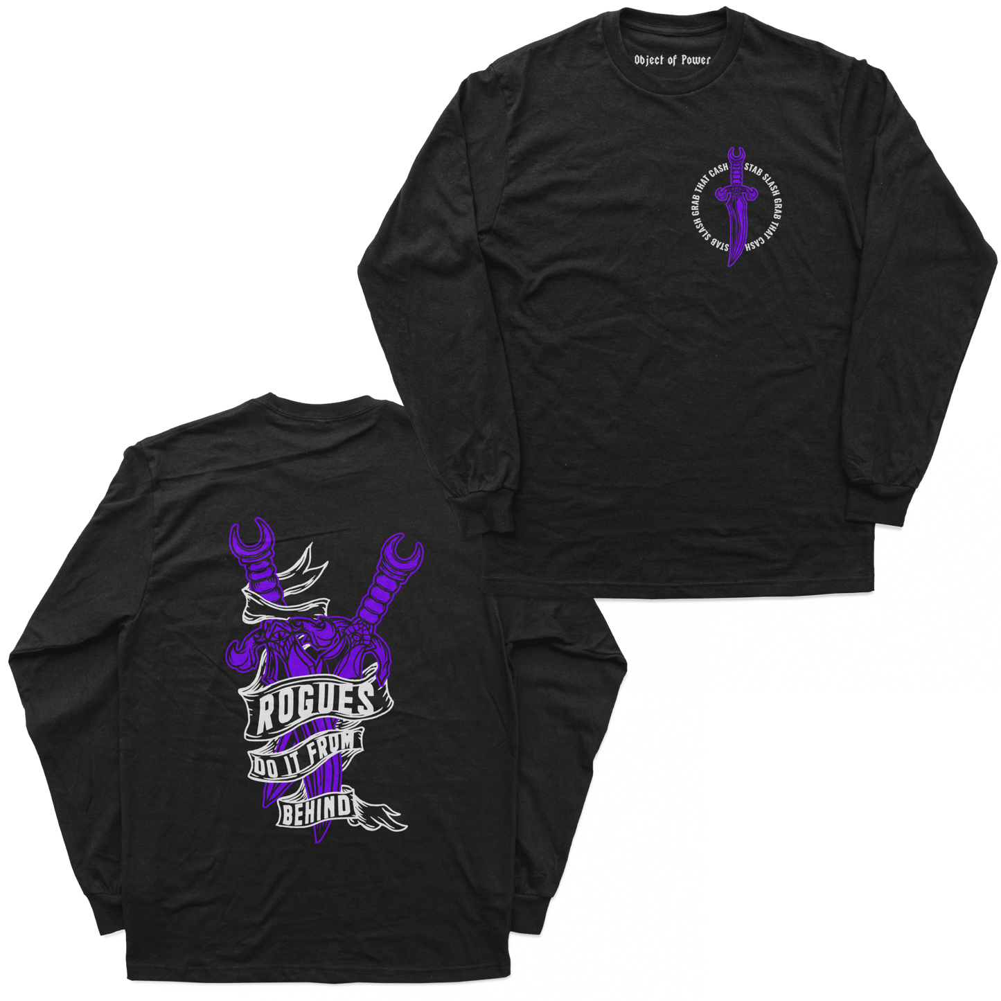 Object of Power nerdy gamer anime tabletop roleplaying Long Sleeve Tee Rogue's Dagger Long Sleeve Tee Back Print / Black / XS