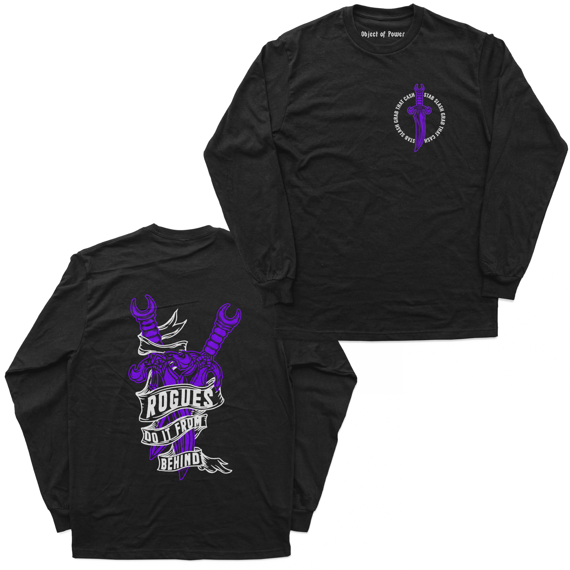 Object of Power nerdy gamer anime tabletop roleplaying Long Sleeve Tee Rogue's Dagger Long Sleeve Tee Back Print / Black / XS