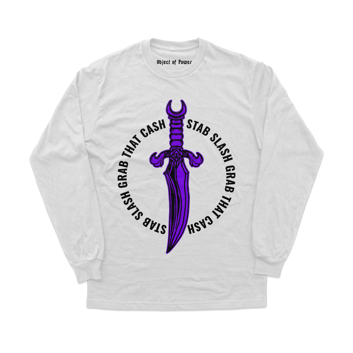 Object of Power nerdy gamer anime tabletop roleplaying Long Sleeve Tee Rogue's Dagger Long Sleeve Tee Front Print / White / XS