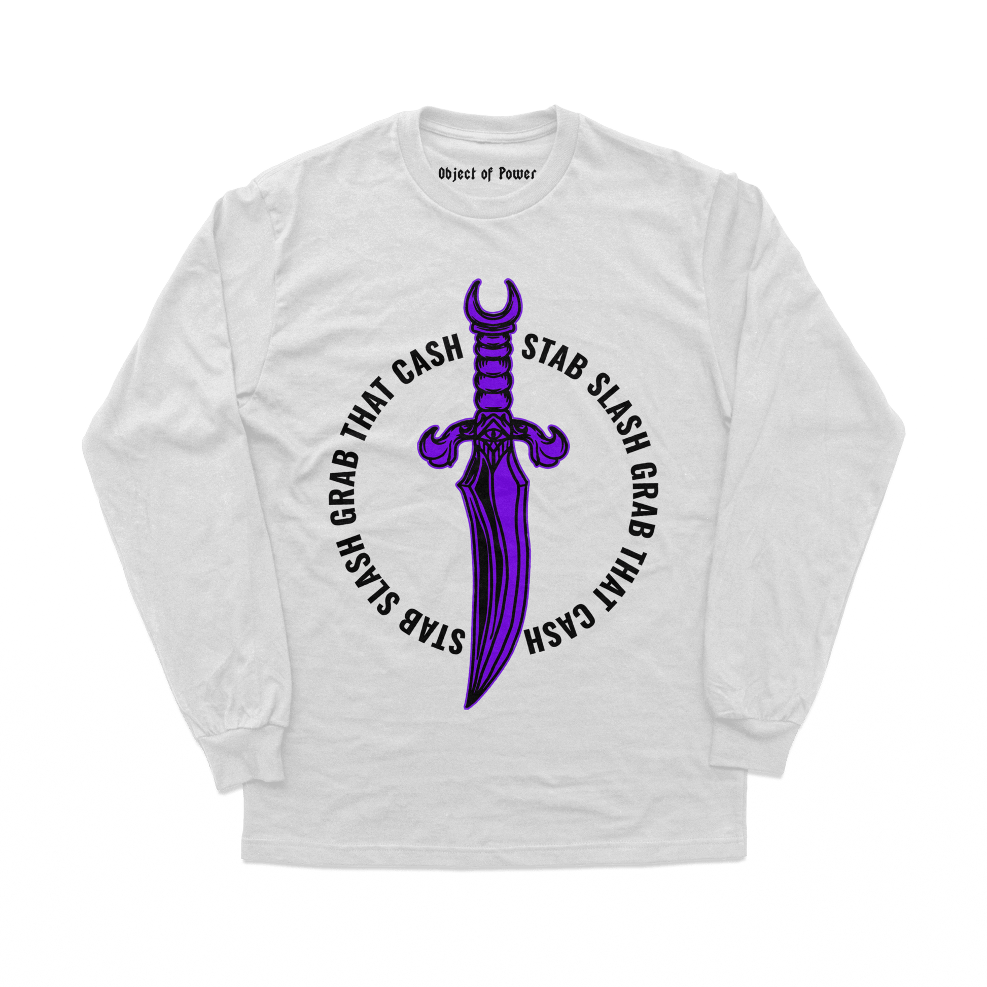 Object of Power nerdy gamer anime tabletop roleplaying Long Sleeve Tee Rogue's Dagger Long Sleeve Tee Front Print / White / XS