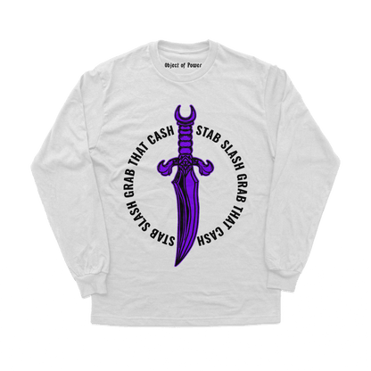 Object of Power nerdy gamer anime tabletop roleplaying Long Sleeve Tee Rogue's Dagger Long Sleeve Tee Front Print / White / XS