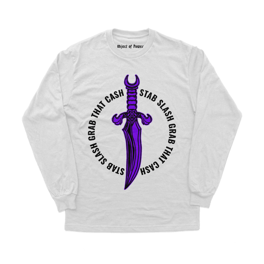 Object of Power nerdy gamer anime tabletop roleplaying Long Sleeve Tee Rogue's Dagger Long Sleeve Tee Front Print / White / XS