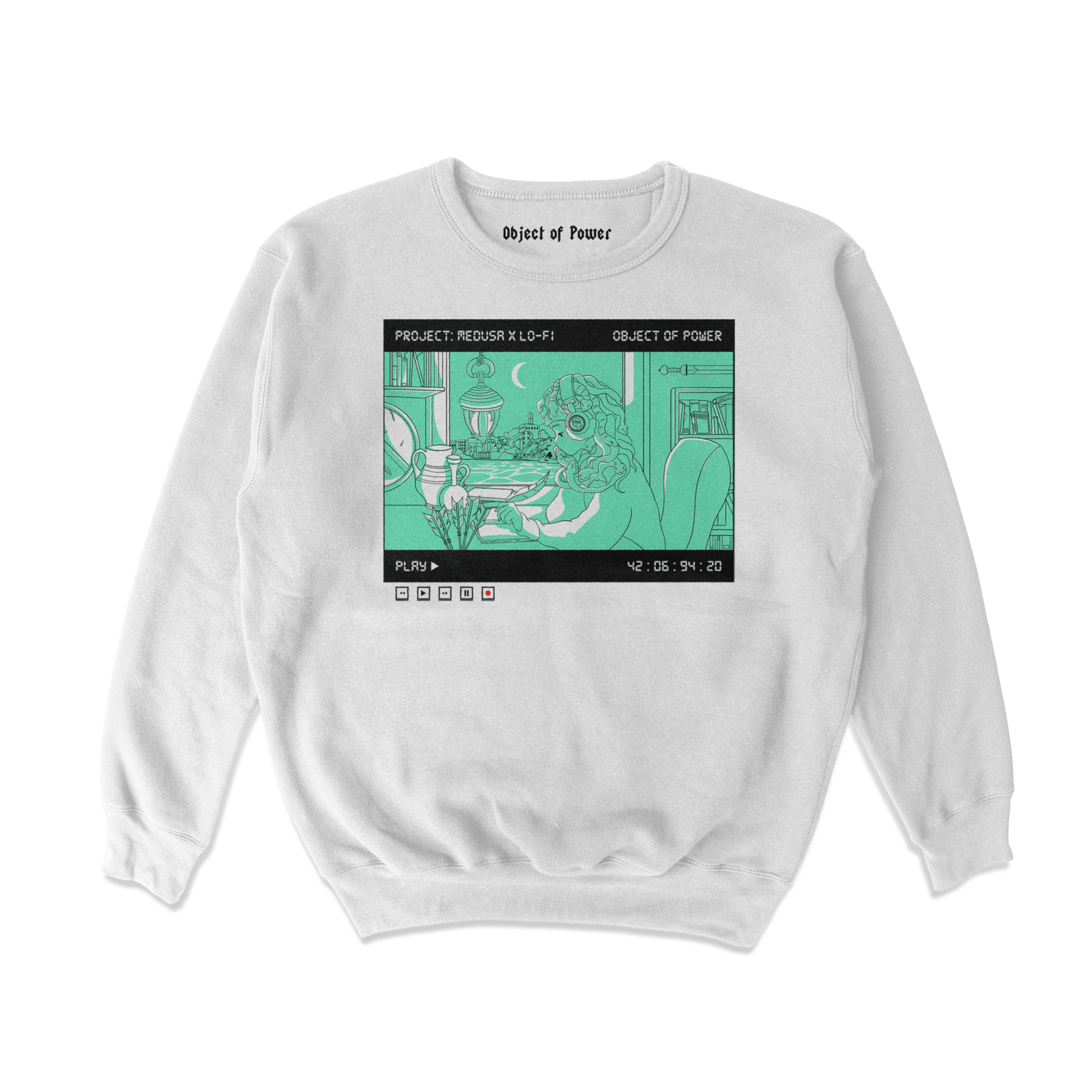 Object of Power nerdy gamer anime tabletop roleplaying Sweatshirt Medusa X Lo-Fi Sweatshirt Front Print / White / S