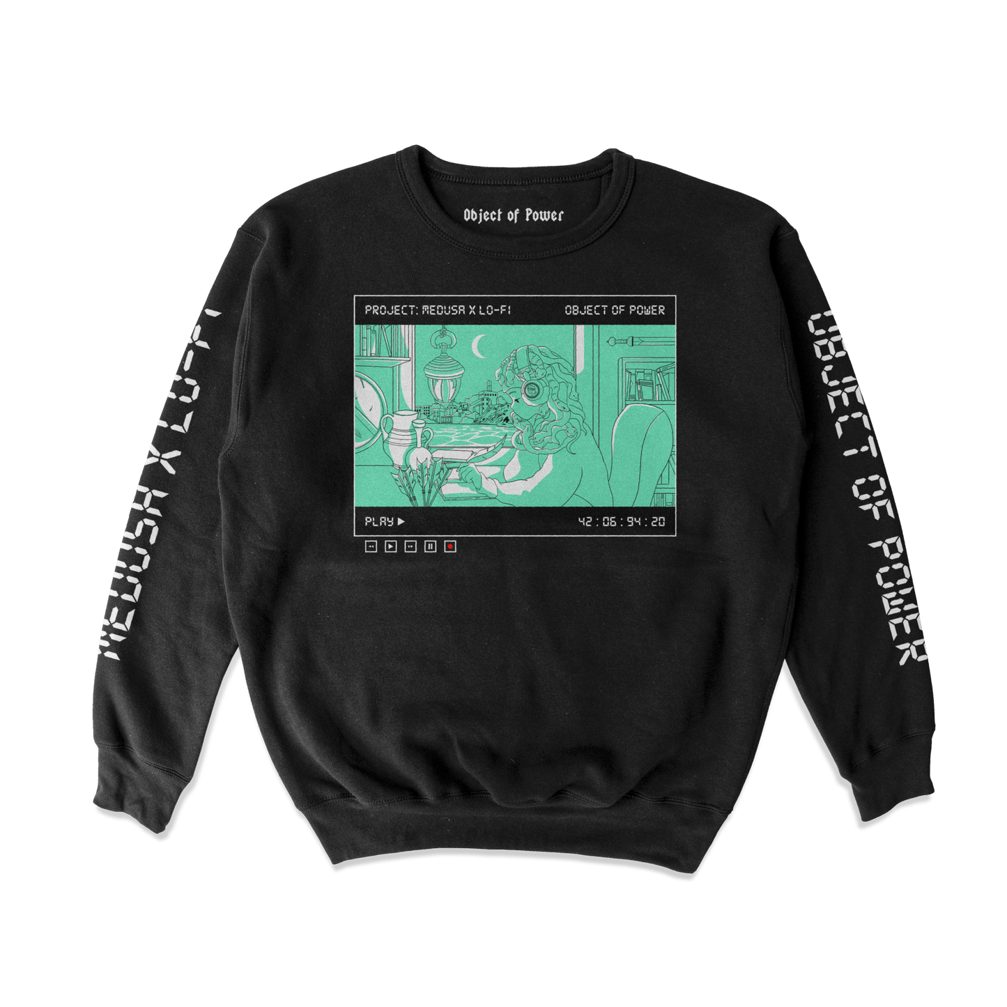 Object of Power nerdy gamer anime tabletop roleplaying Sweatshirt Medusa X Lo-Fi Sweatshirt Front & Sleeve Prints / Black / S