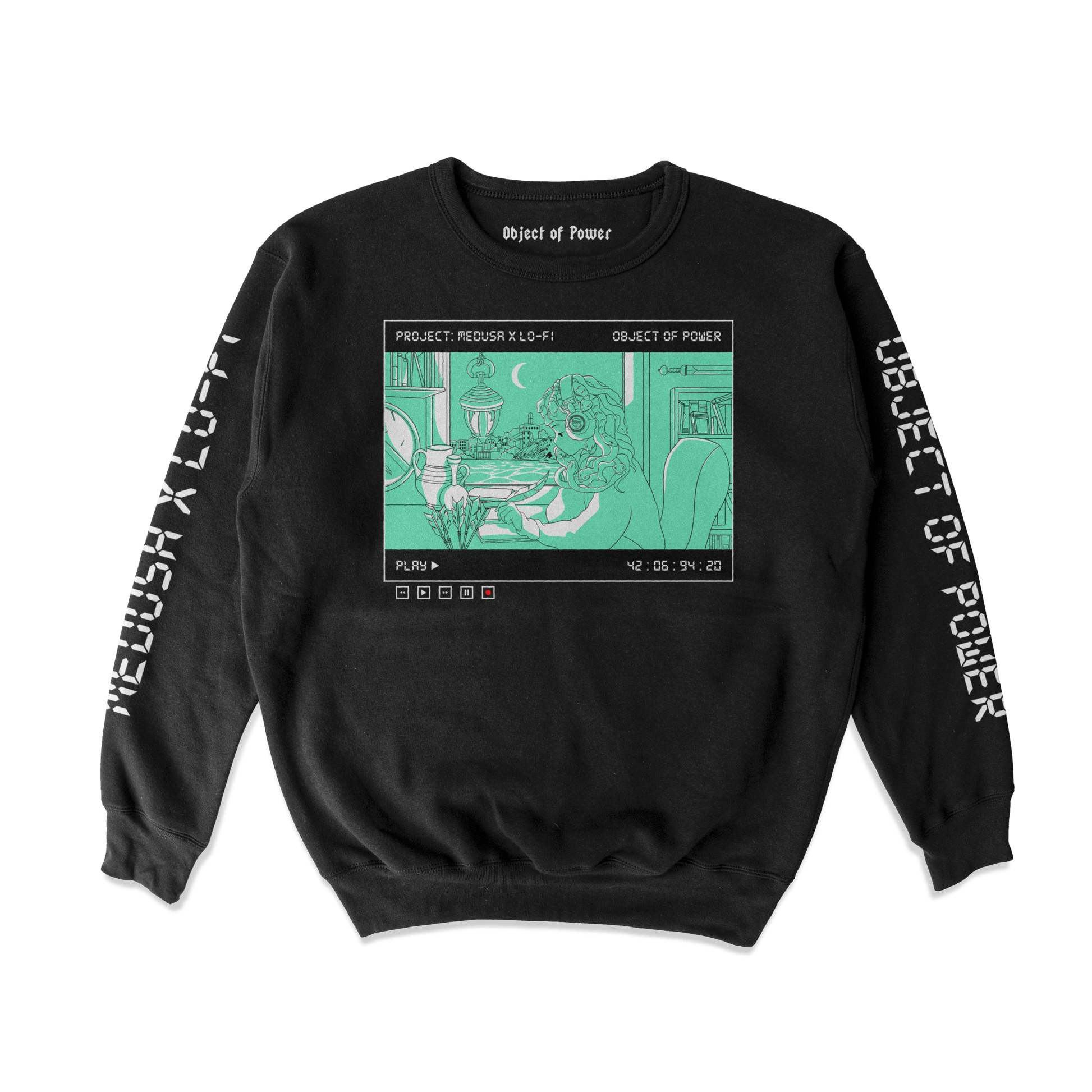 Object of Power nerdy gamer anime tabletop roleplaying Sweatshirt Medusa X Lo-Fi Sweatshirt Front & Sleeve Prints / Black / S