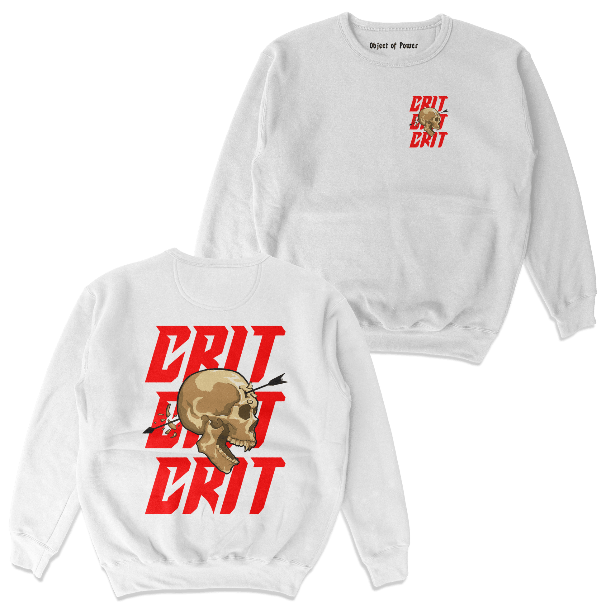 Object of Power nerdy gamer anime tabletop roleplaying Sweatshirt Ranged Critical Sweatshirt Chest & Back Prints / White / S