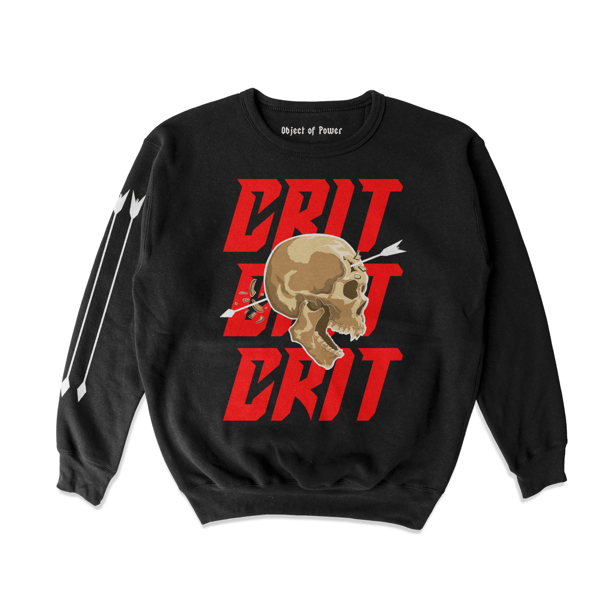 Object of Power nerdy gamer anime tabletop roleplaying Sweatshirt Ranged Critical Sweatshirt Front & Sleeve Prints / Black / S