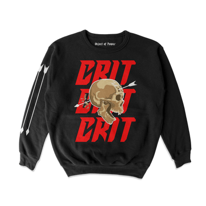 Object of Power nerdy gamer anime tabletop roleplaying Sweatshirt Ranged Critical Sweatshirt Front & Sleeve Prints / Black / S