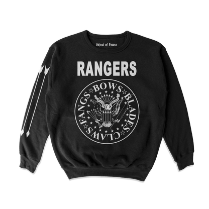 Object of Power nerdy gamer anime tabletop roleplaying Sweatshirt Rangers Rock Band Sweatshirt Front & Sleeve Prints / Black / S